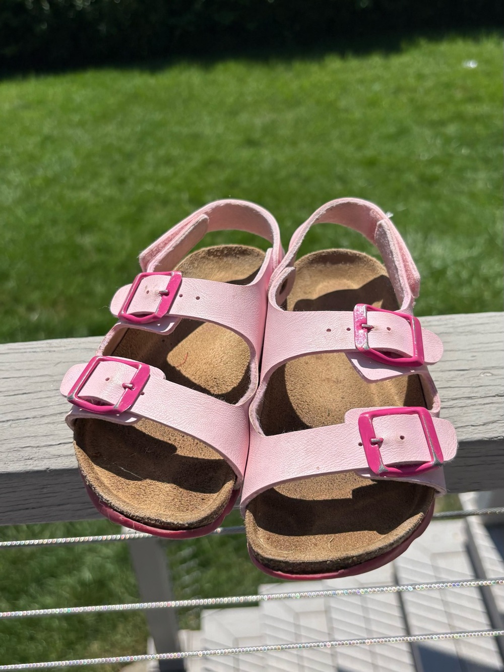 Boden Pink Double-Buckle Kids Sandals with Hot Pink Buckles